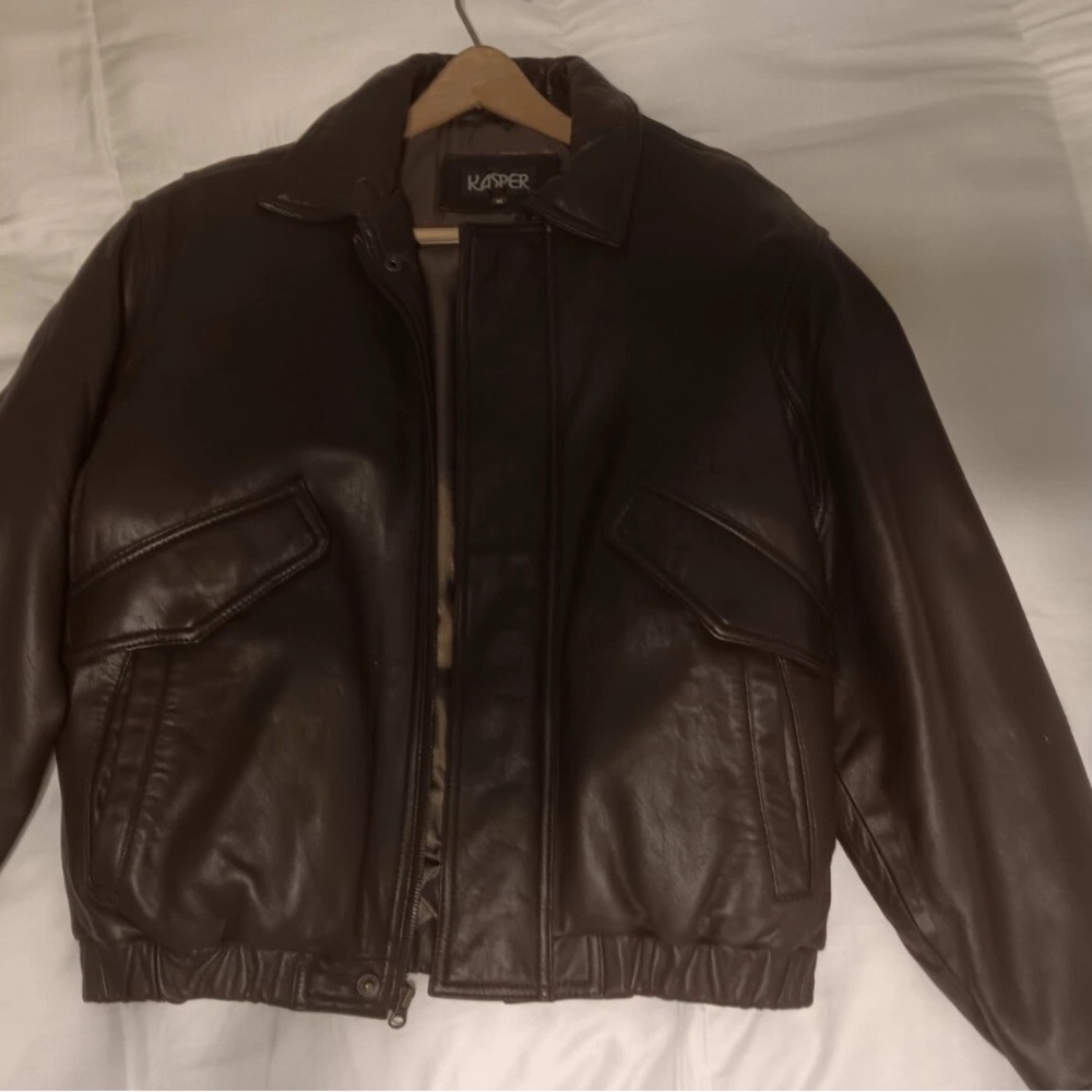 Kasper Brown Leather Bomber Jacket
